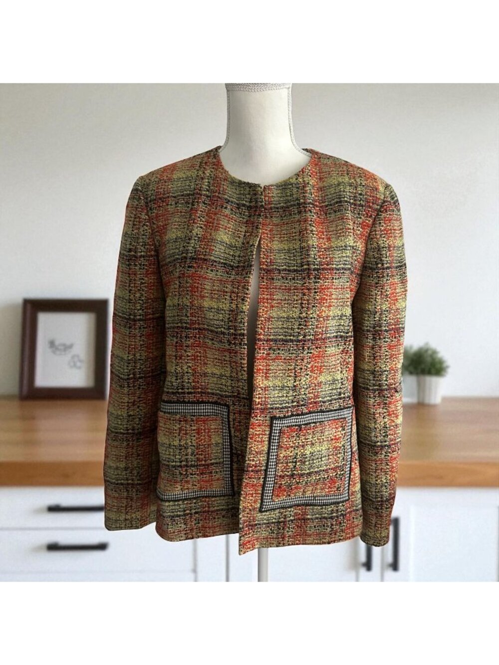 HARVE BERNARD Vintage Multicolor Wool Blend Blazer Jacket Size 12